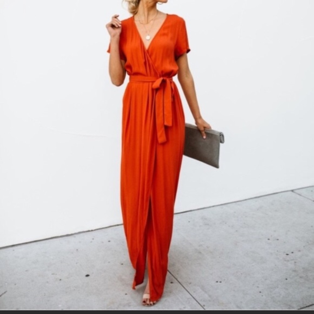 Vici red-orange floor length wrap dress